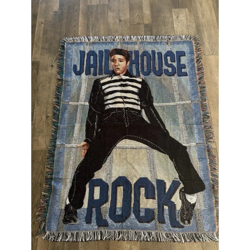 Vintage Elvis Presley Jailhouse Rock Woven Tapestry Throw Blanket 57x44